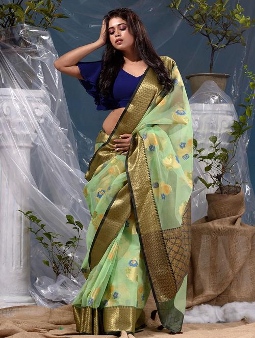 self design woven saree with blouse - 19139035 - Very Small Image - 1