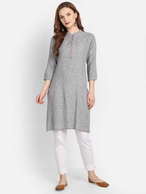 grey solid straight kurta - 19141825 - Very Small Image - 1