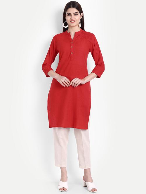 red solid straight kurta - 19141831 - Very Small Image - 1