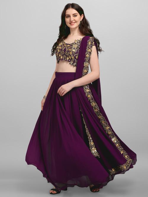 purple embroidered flared lehenga - 19142635 - Very Small Image - 1
