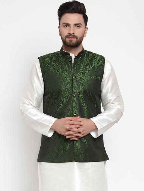 mandarin neck self design nehru jacket - 19142892 - Very Small Image - 1