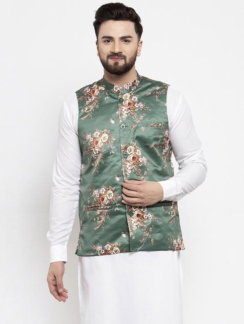mandarin neck printed nehru jacket - 19142908 - Very Small Image - 1