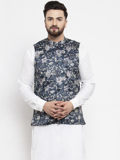 mandarin neck printed nehru jacket - 19142914 - Very Small Image - 1