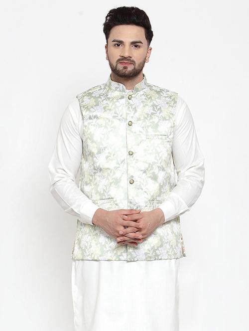 mandarin neck printed nehru jacket - 19142924 - Very Small Image - 1