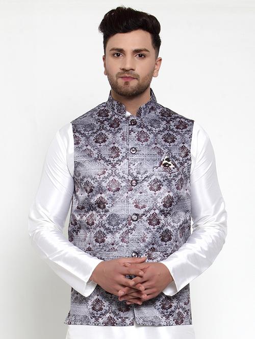 mandarin neck printed nehru jacket - 19142952 - Very Small Image - 1
