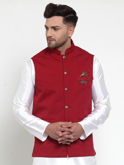 mandarin neck self design nehru jacket - 19142968 - Very Small Image - 1