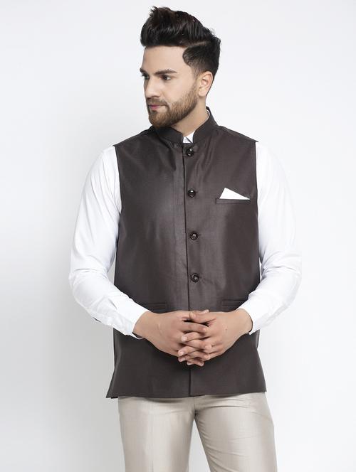 mandarin neck solid nehru jacket - 19142973 - Very Small Image - 1