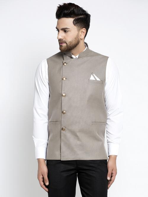 mandarin neck solid nehru jacket - 19142980 - Very Small Image - 1