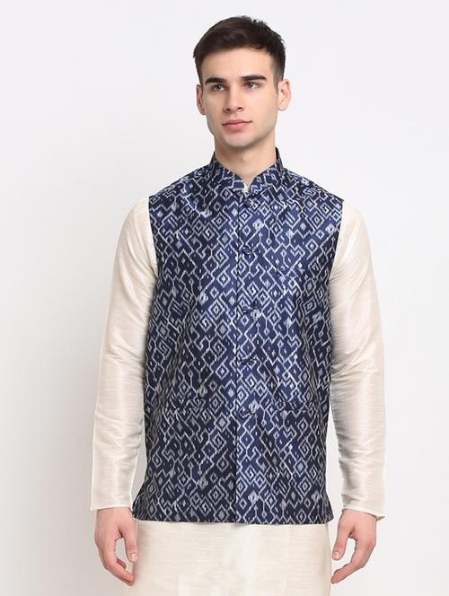 mandarin neck printed nehru jacket - 19142991 - Very Small Image - 1