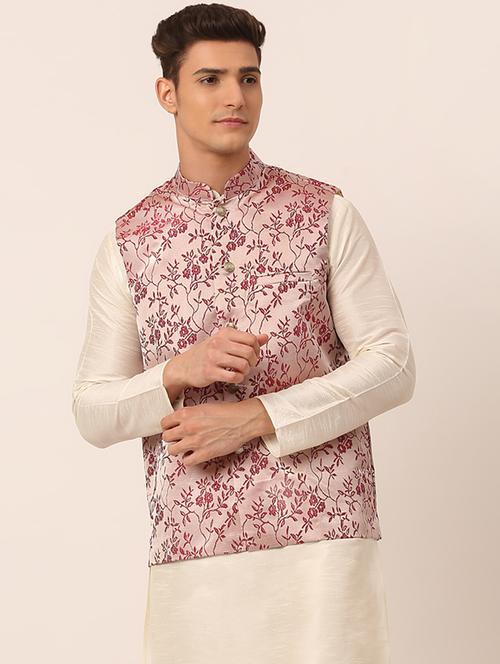 mandarin neck self design nehru jacket - 19143036 - Very Small Image - 1