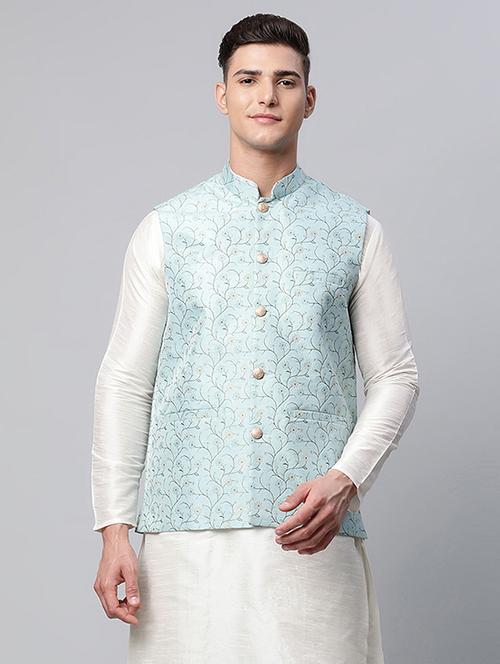 mandarin neck self design nehru jacket - 19143048 - Very Small Image - 1