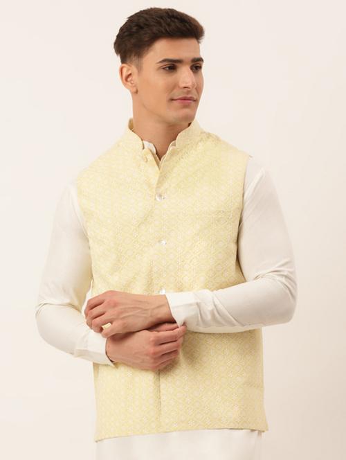 mandarin neck self design nehru jacket - 19143054 - Very Small Image - 1