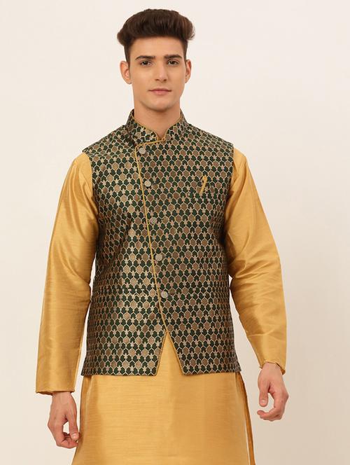 mandarin neck self design nehru jacket - 19143081 - Very Small Image - 1