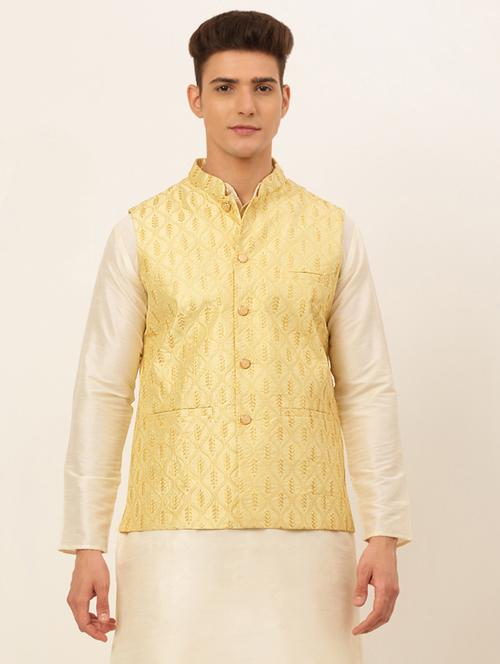 mandarin neck self design nehru jacket - 19143084 - Very Small Image - 1