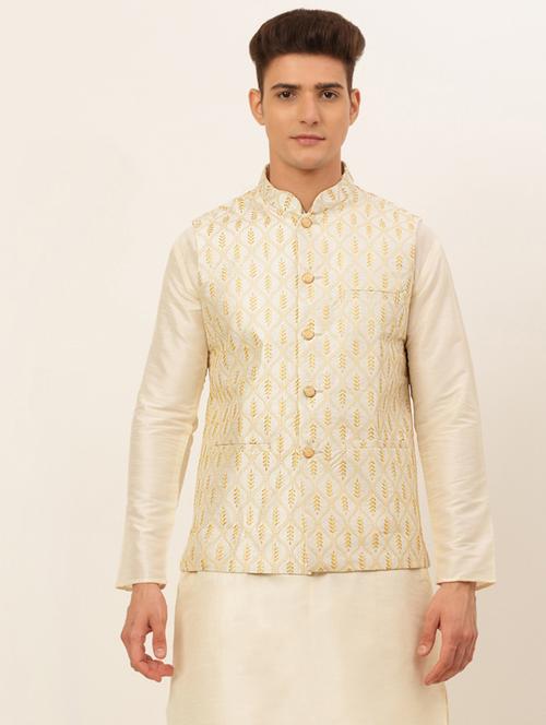 mandarin neck self design nehru jacket - 19143086 - Very Small Image - 1
