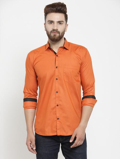 orange solid casual shirt - 19143222 - Very Small Image - 1