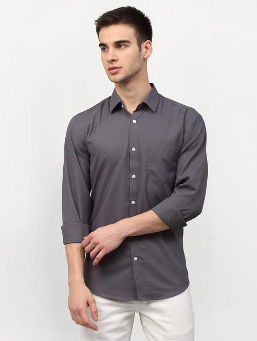 grey solid casual shirt - 19143455 - Very Small Image - 1