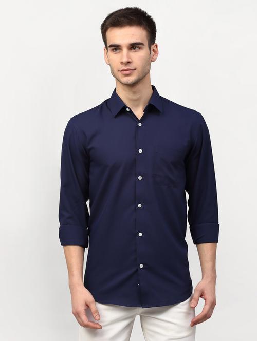 blue solid casual shirt - 19143459 - Very Small Image - 1