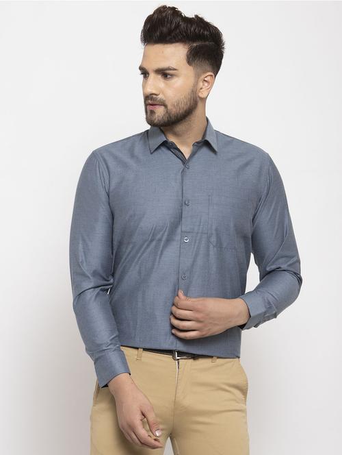 grey cotton formal shirt - 19144295 - Very Small Image - 1