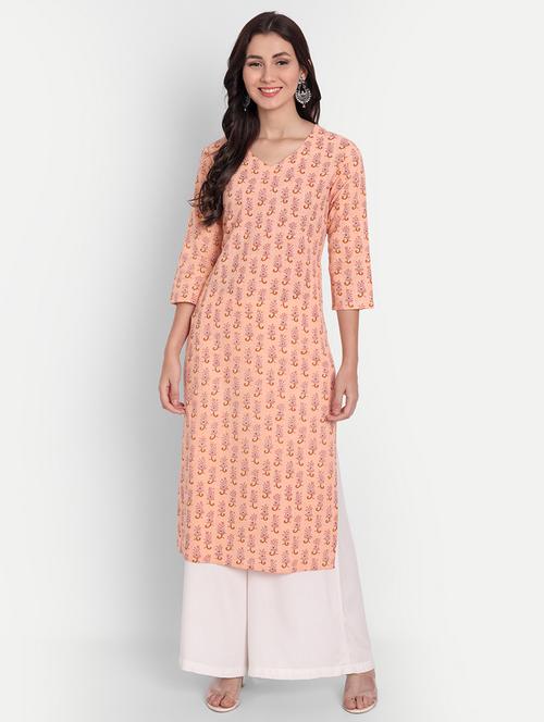 peach cotton straight kurta - 19144922 - Very Small Image - 1