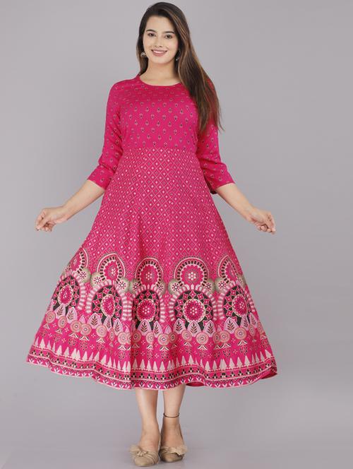 pink printed straight kurta - 19145488 - Very Small Image - 1