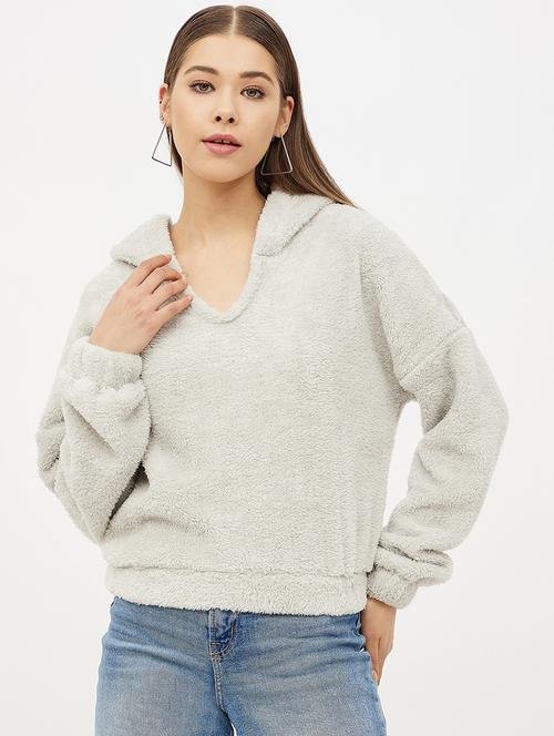hooded neck solid sweatshirt - 19145517 - Very Small Image - 1