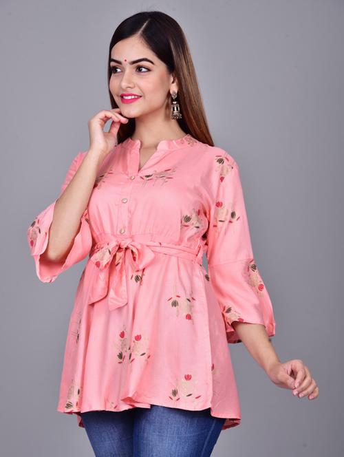 tie front printed peplum top - 19145718 - Very Small Image - 1