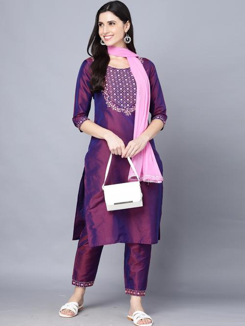 embroidered kurta set with dupatta - 19145747 - Very Small Image - 1