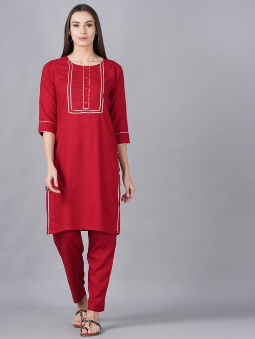 solid kurta and pant set - 19145787 - Very Small Image - 1