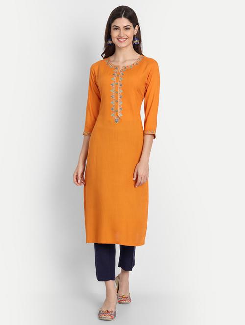 orange embroidered straight kurta - 19145851 - Very Small Image - 1