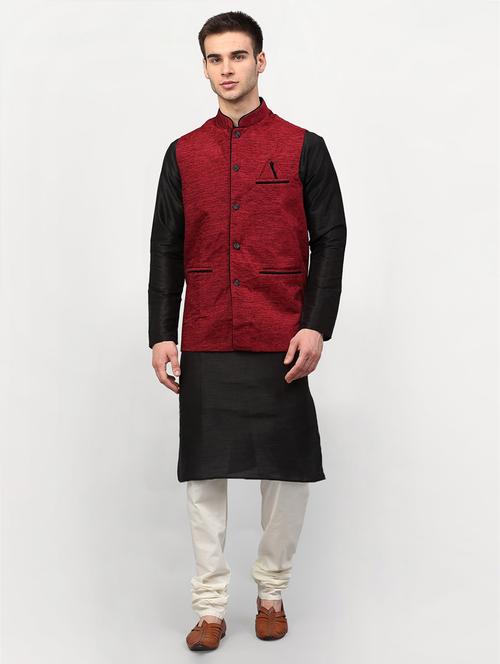 men's solid kurta pajama with nehru jacket - 19147373 - Very Small Image - 1