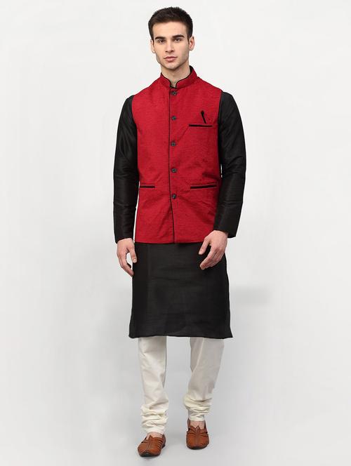 men's solid kurta pajama with nehru jacket - 19147375 - Very Small Image - 1