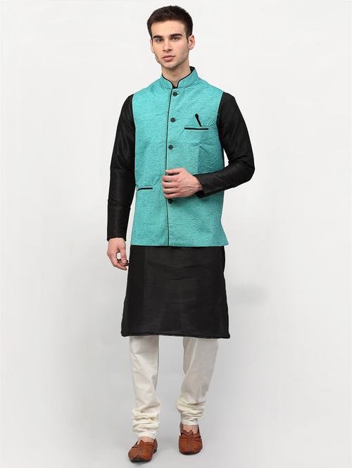 men's solid kurta pajama with nehru jacket - 19147376 - Very Small Image - 1
