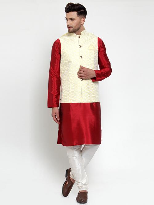 men's solid kurta pajama with nehru jacket - 19147385 - Very Small Image - 1