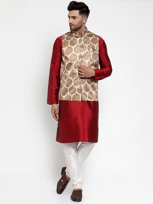 men's solid kurta pajama with nehru jacket - 19147388 - Very Small Image - 1