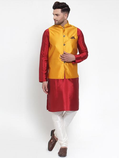 men's solid kurta pajama with nehru jacket - 19147398 - Very Small Image - 1
