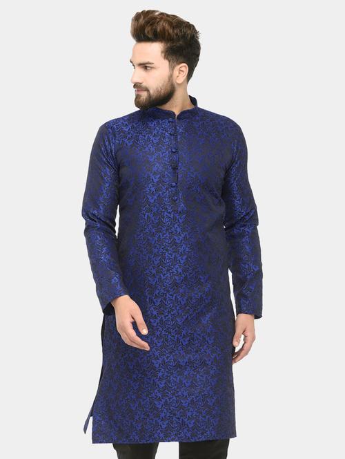 dark blue mandarin collar kurta - 19147559 - Very Small Image - 1