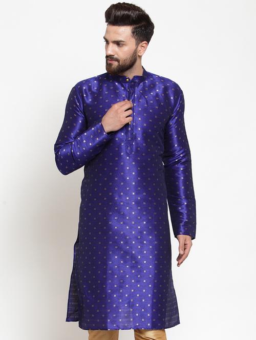 dark blue mandarin collar kurta - 19147600 - Very Small Image - 1