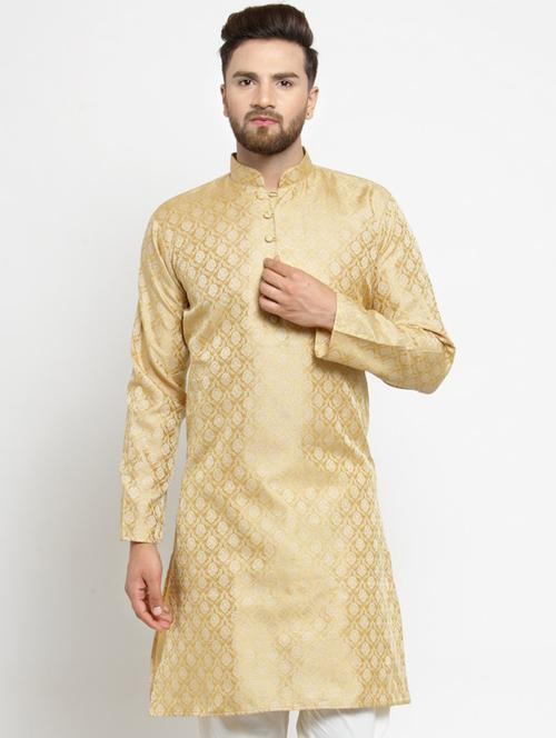 gold mandarin collar kurta - 19147602 - Very Small Image - 1
