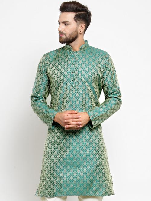 green mandarin collar kurta - 19147603 - Very Small Image - 1