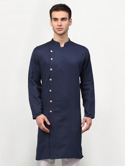 navy blue jacquard long kurta - 19147613 - Very Small Image - 1