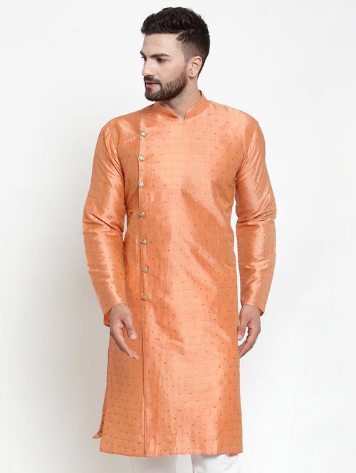 orange coloured jacquard long kurta - 19147644 - Very Small Image - 1