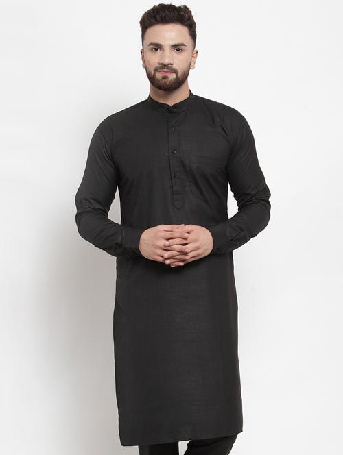 men black solids long kurta - 19147648 - Very Small Image - 1