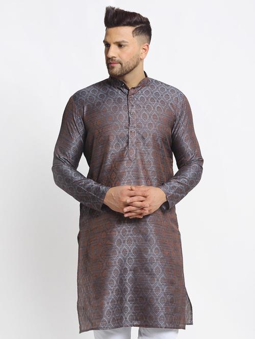 grey coloured jacquard kurta - 19147665 - Very Small Image - 1