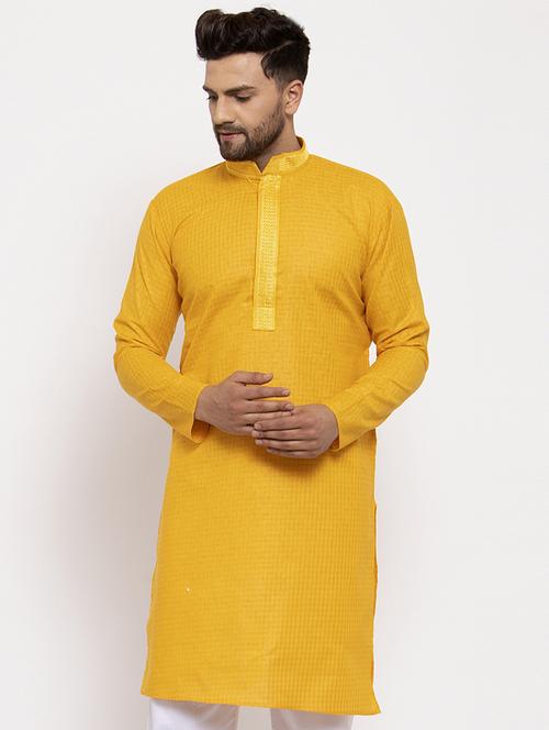 yellow cotton long kurta - 19147735 - Very Small Image - 1