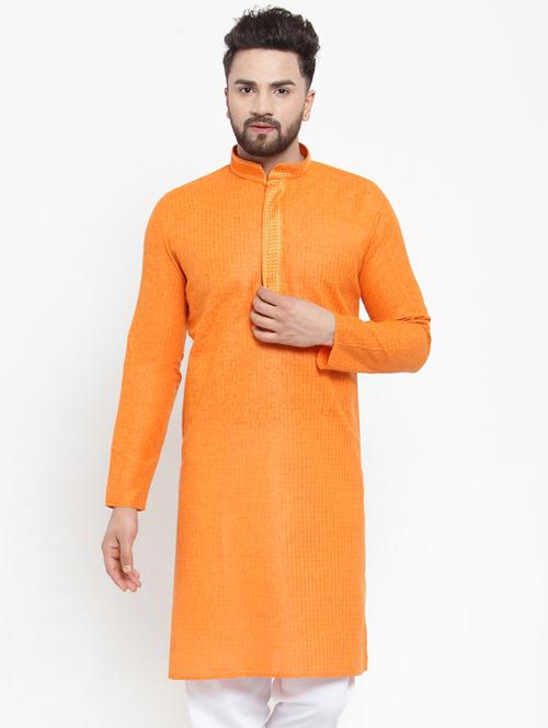 orange cotton long kurta - 19147736 - Very Small Image - 1