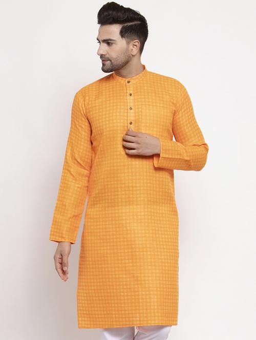 yellow cotton long kurta - 19147753 - Very Small Image - 1