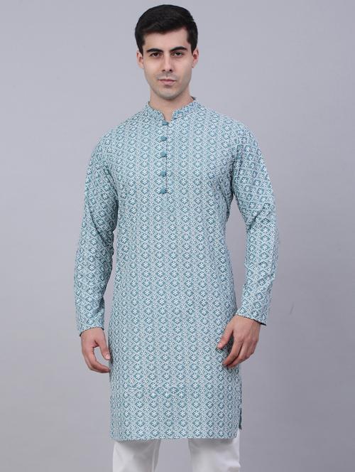 light blue cotton long kurta - 19147780 - Very Small Image - 1