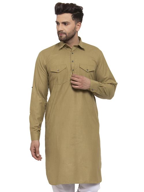 green cotton long kurta - 19147797 - Very Small Image - 1