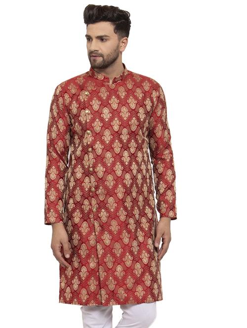 red silk blend long kurta - 19147811 - Very Small Image - 1